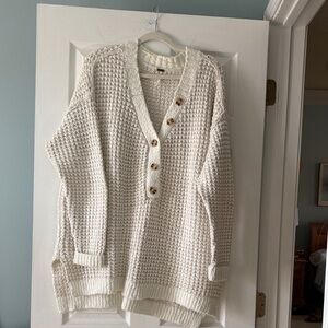 Free People Cream V-Neck Sweater